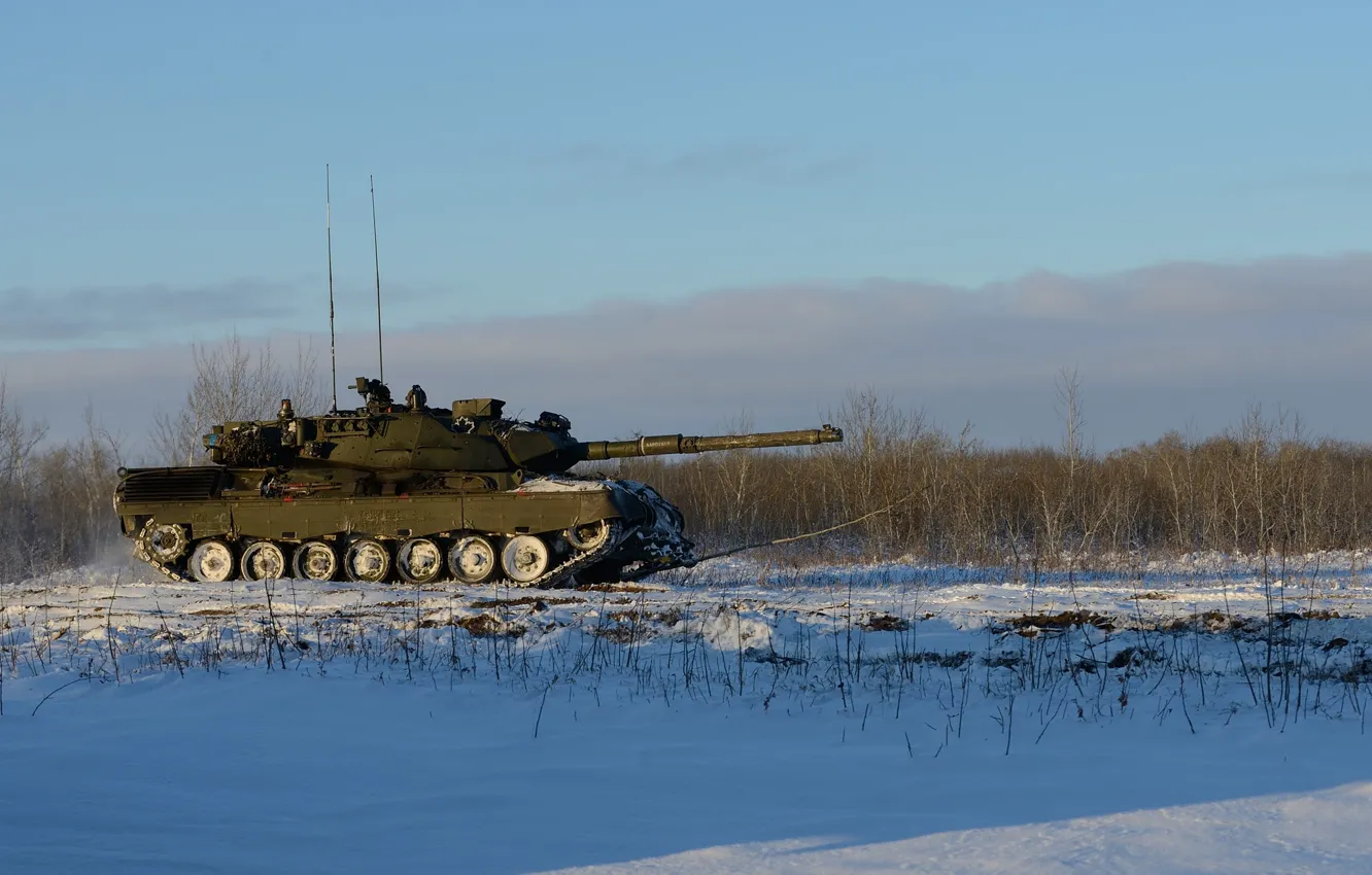 Фото обои зима, поле, небо, танк, Leopard 1