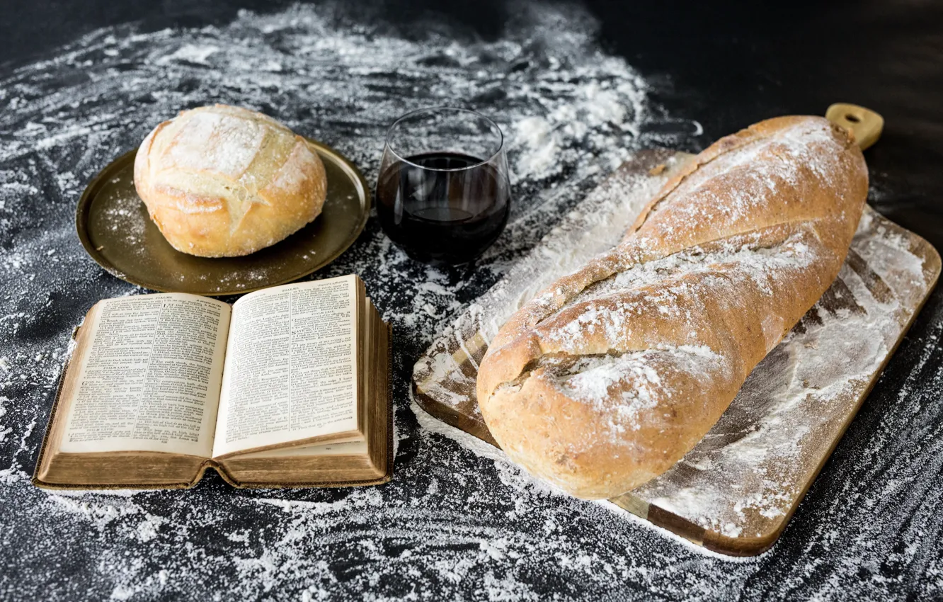 Фото обои Book, Bible, Wine, Eastern, Bread, Flour, Holy Bible, Chalice