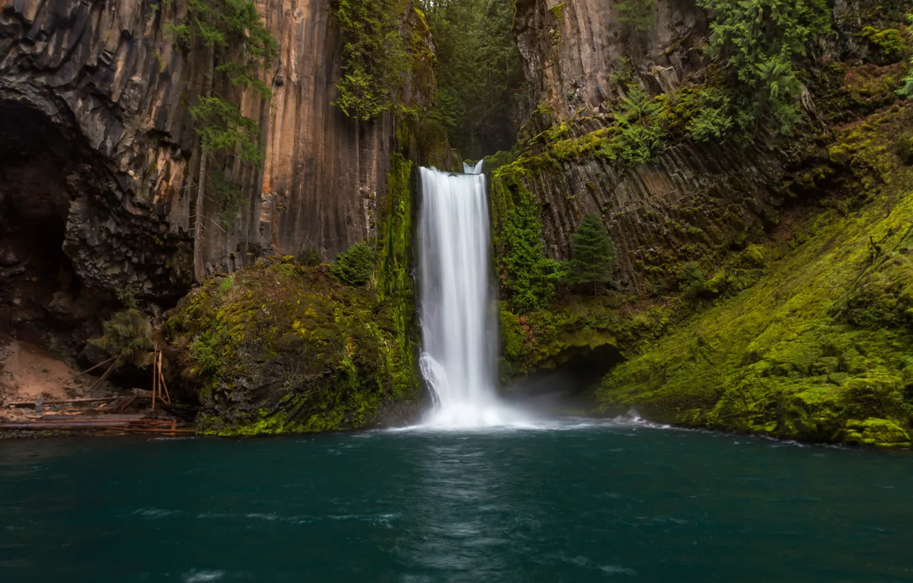 Фото обои река, скалы, водопад, Орегон, Oregon, Toketee Falls, Водопад Токети, North Umpqua River