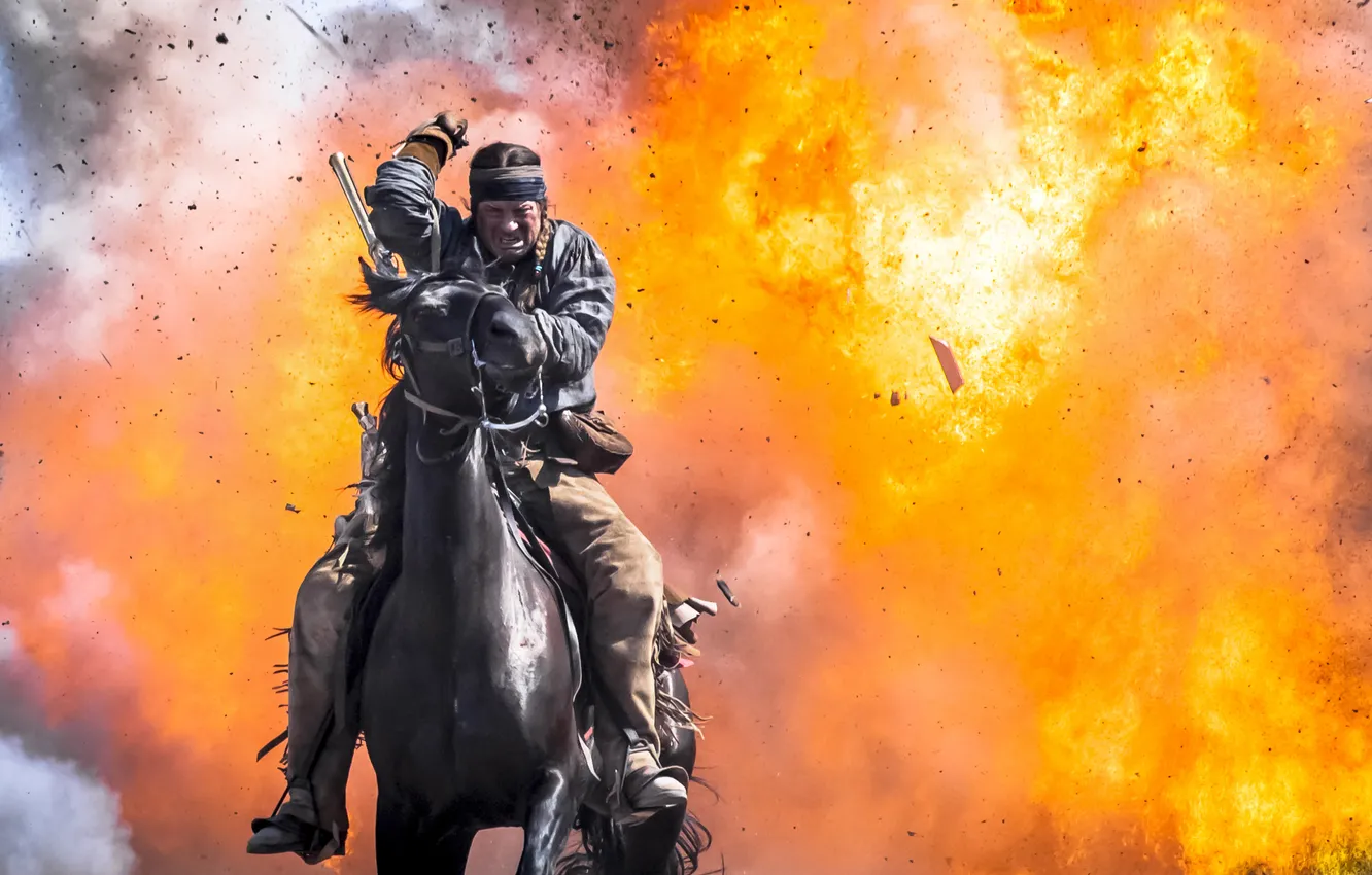 Фото обои взрыв, индеец, Восстание Техаса, Texas Rising, Brendan Fraser