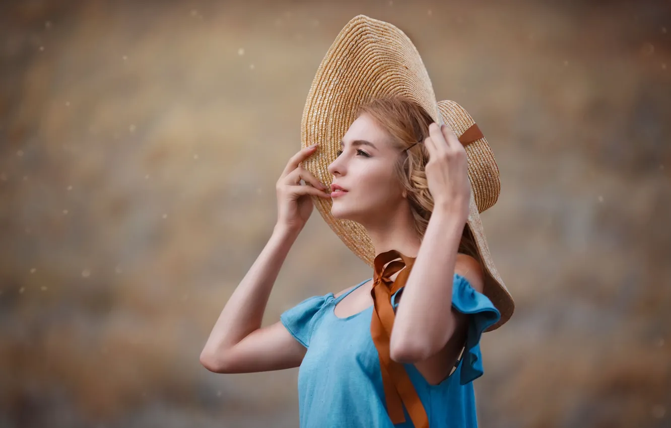 Фото обои взгляд, девушка, шляпа, профиль, Оксана Сироштан