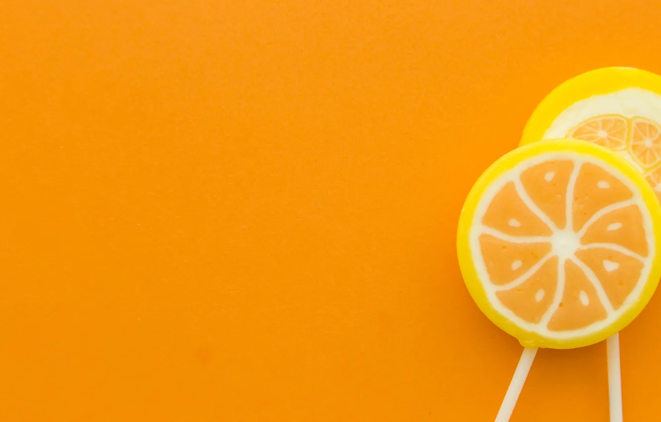 Фото обои апельсин, сладости, леденцы, оранжевый фон, композиция, чупа-чупс, апельсиновый, крнфеты