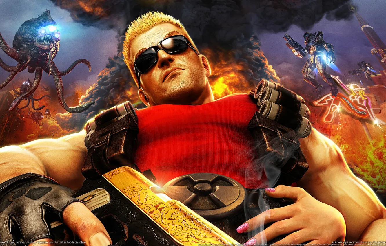 Фото обои мужик, осьминоги, Duke Nukem Forever