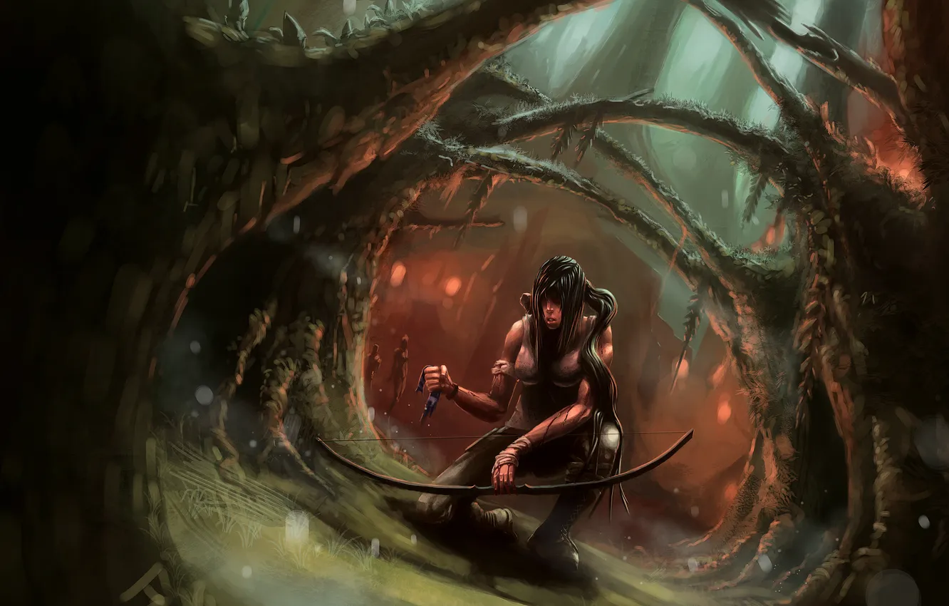 Фото обои лес, девушка, оружие, Tomb Raider, Лара, Крофт, лус