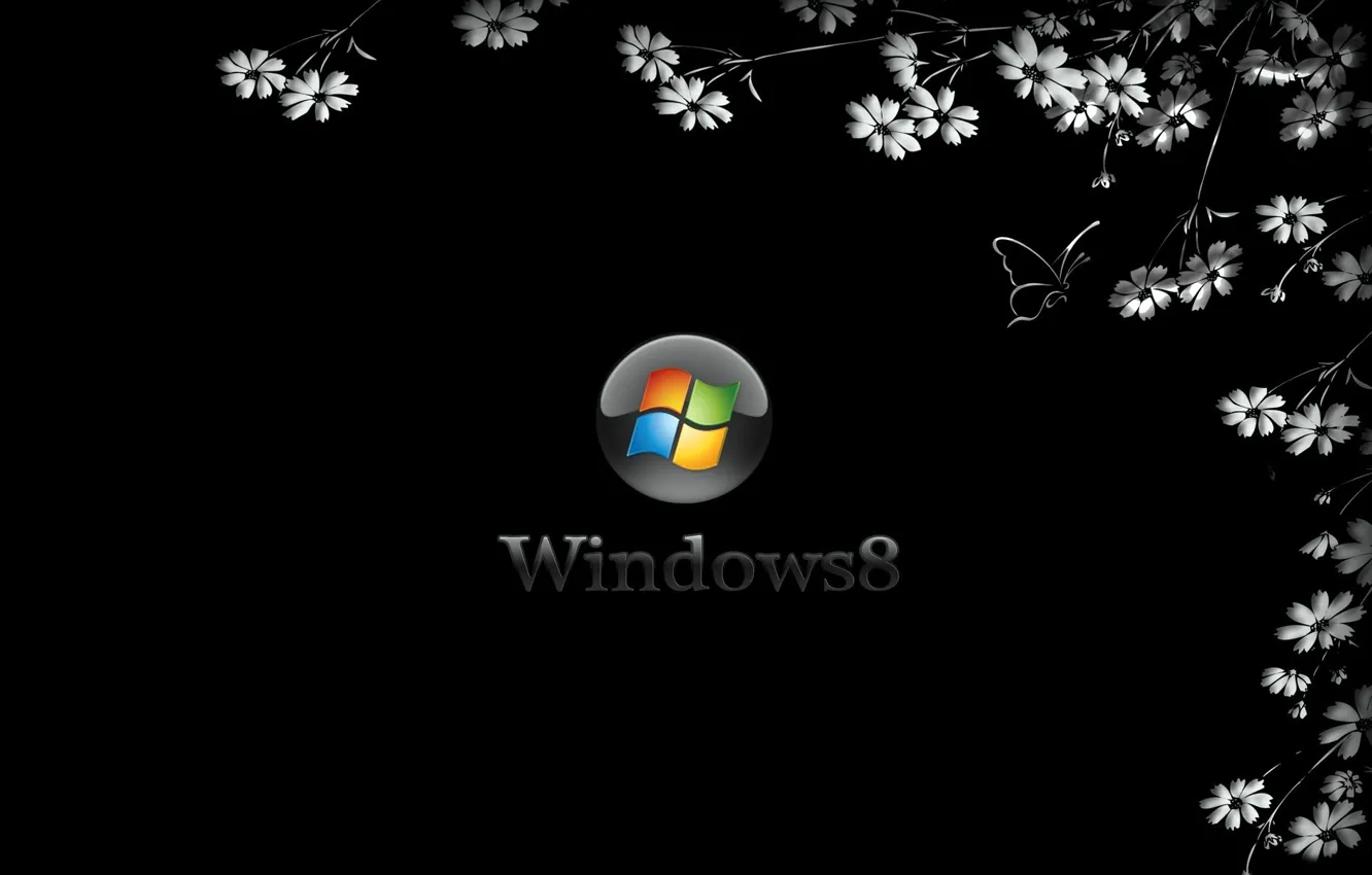 Фото обои ФОН, ЧЁРНЫЙ, ЦВЕТЫ, WINDOWS 8
