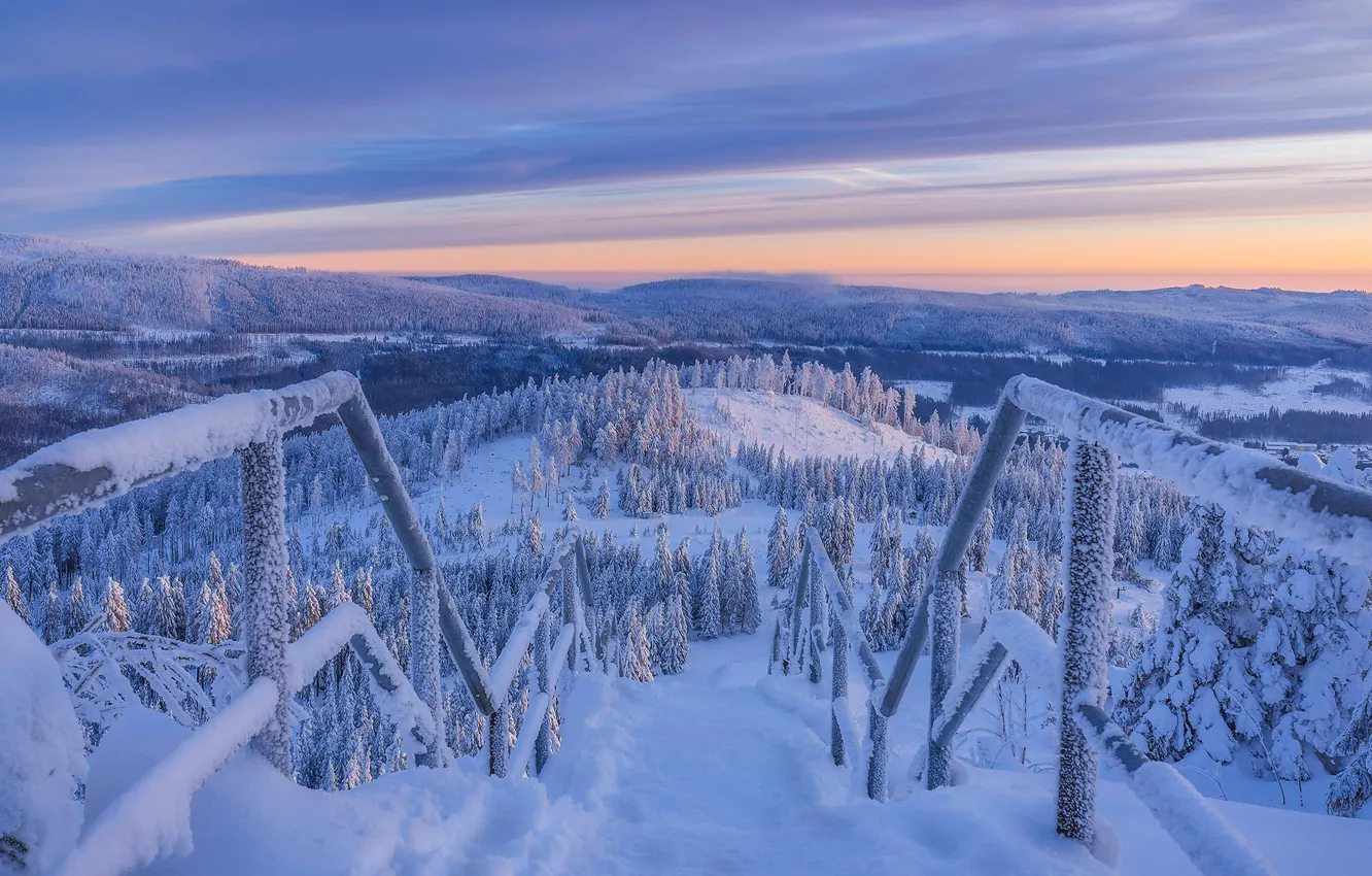 Фото обои зима, снег, деревья, горы, Германия, ели, лестница, Germany