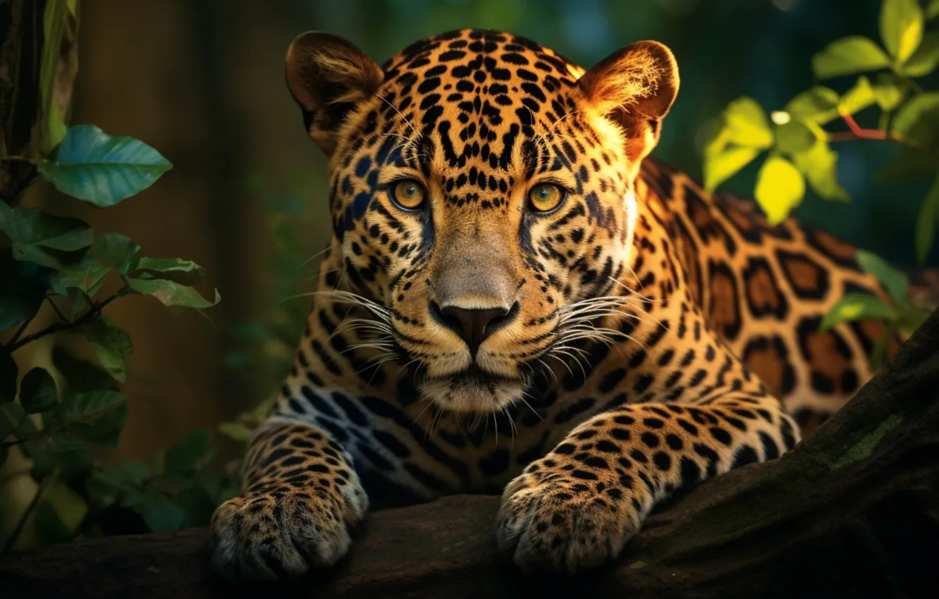 Фото обои взгляд, морда, ягуар, ИИ-арт, НЕЙРОСЕТЬ