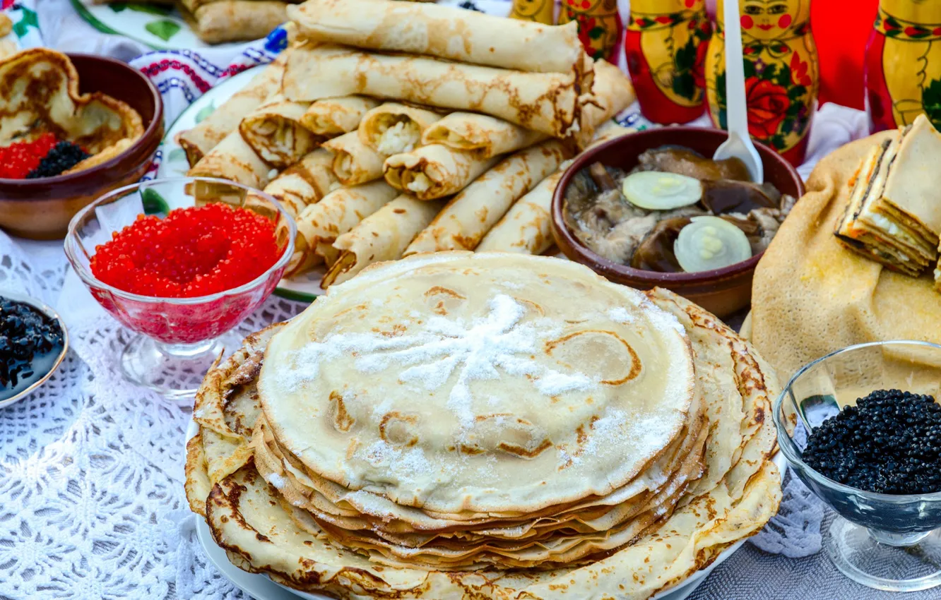 Фото обои блины, икра, Масленица