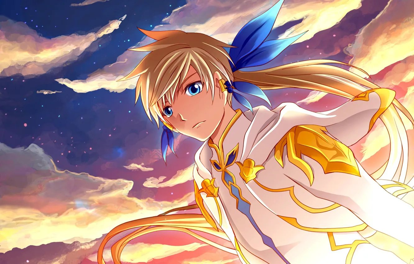 Фото обои небо, облака, закат, аниме, арт, парень, Tales Of Zestiria