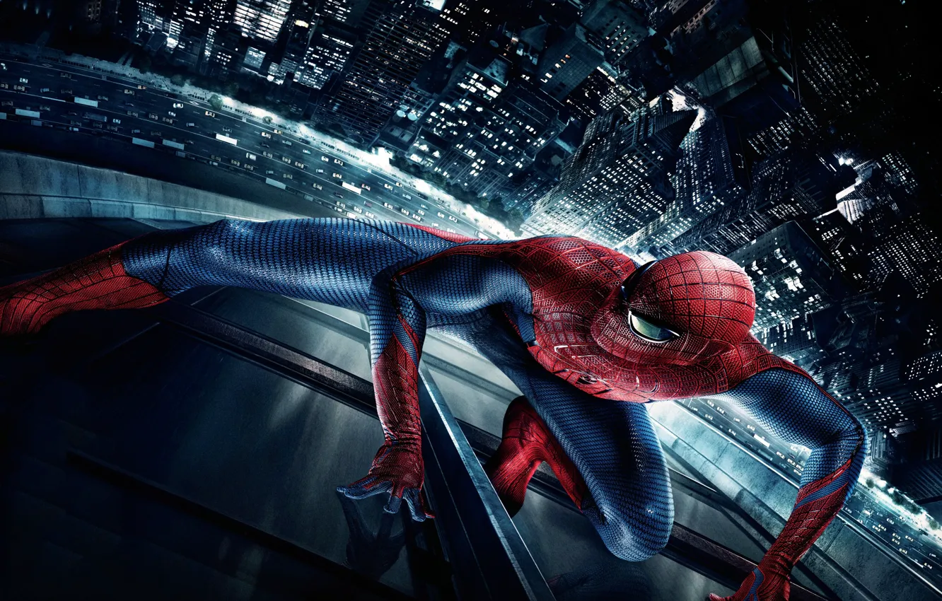 Фото обои ночь, город, паук, нью йорк, The Amazing Spider-Man, Новый Человек-паук