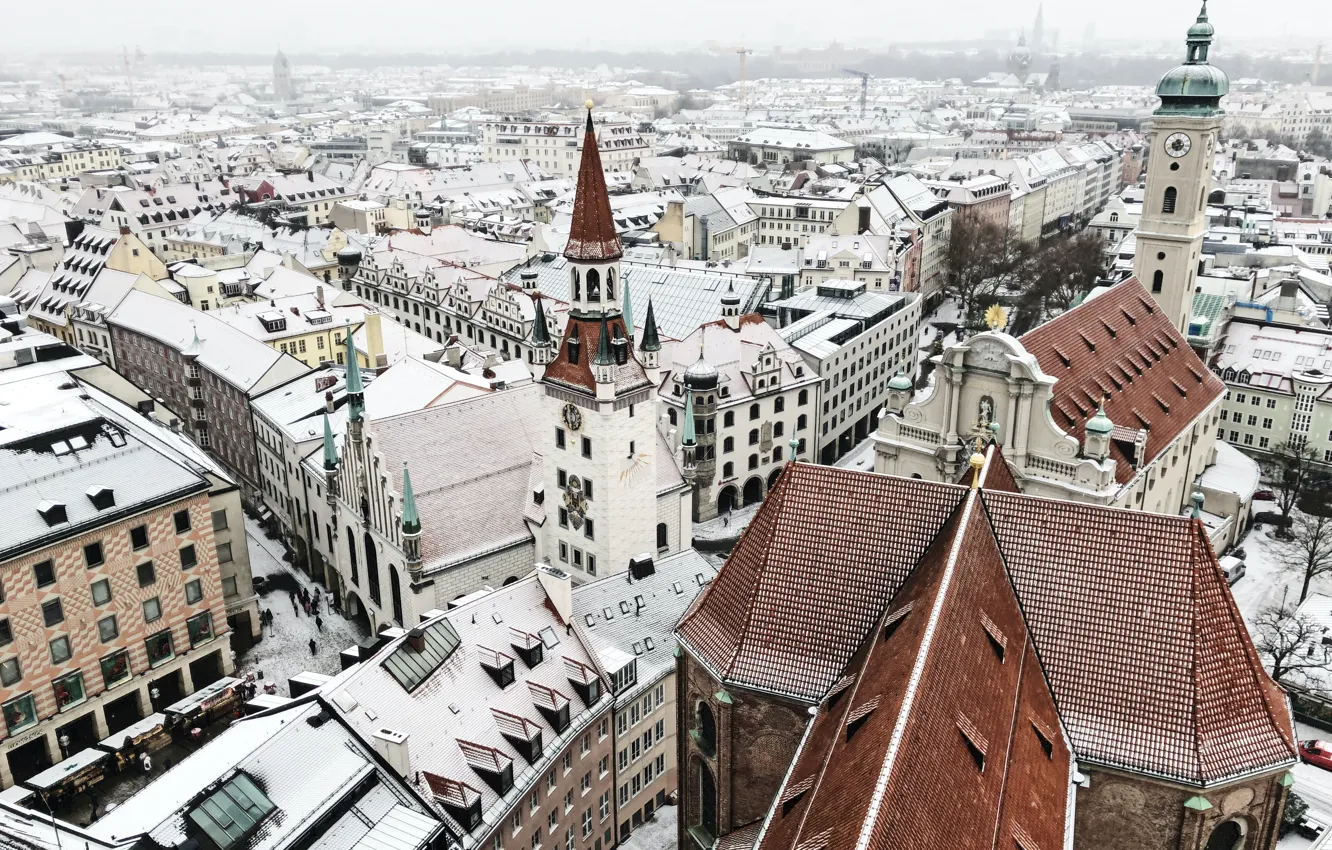 Фото обои Дома, Зима, Германия, Мюнхен, Снег, Winter, Germany, Munich