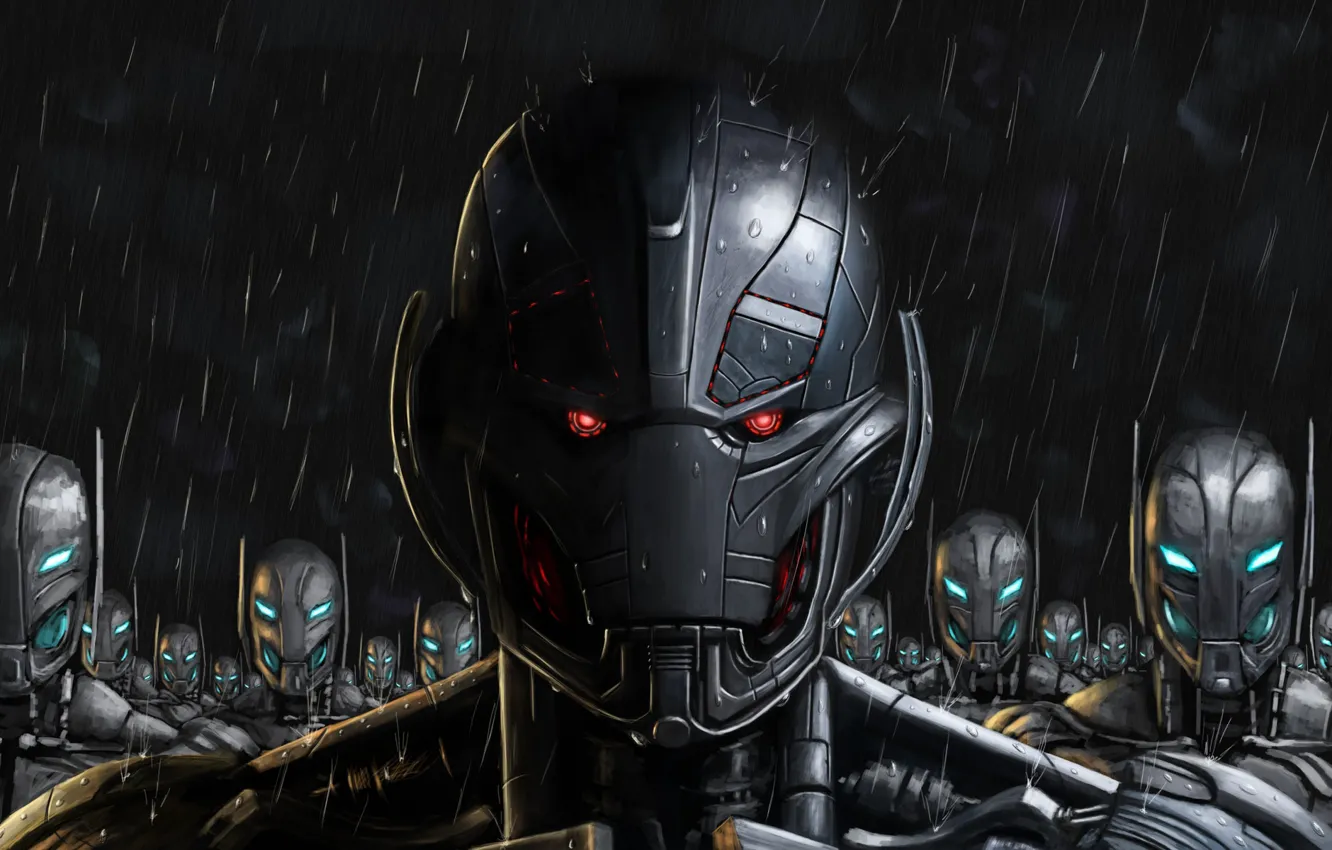 Фото обои Робот, Дождь, Армия, Marvel, Marvel Comics, Comics, Мстители, Characters