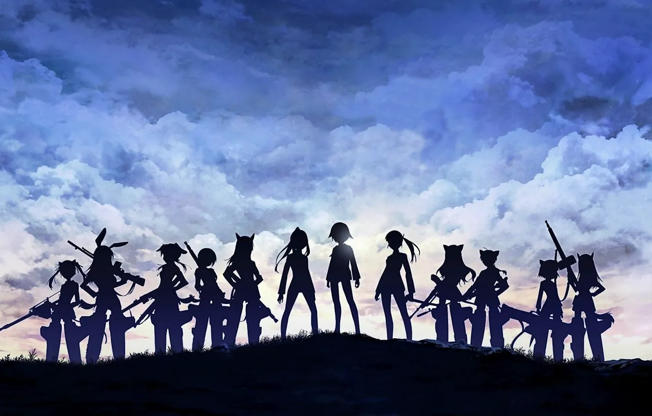 Фото обои girls, anime, clouds, animal, weapons, strike witches, anime girls, ears