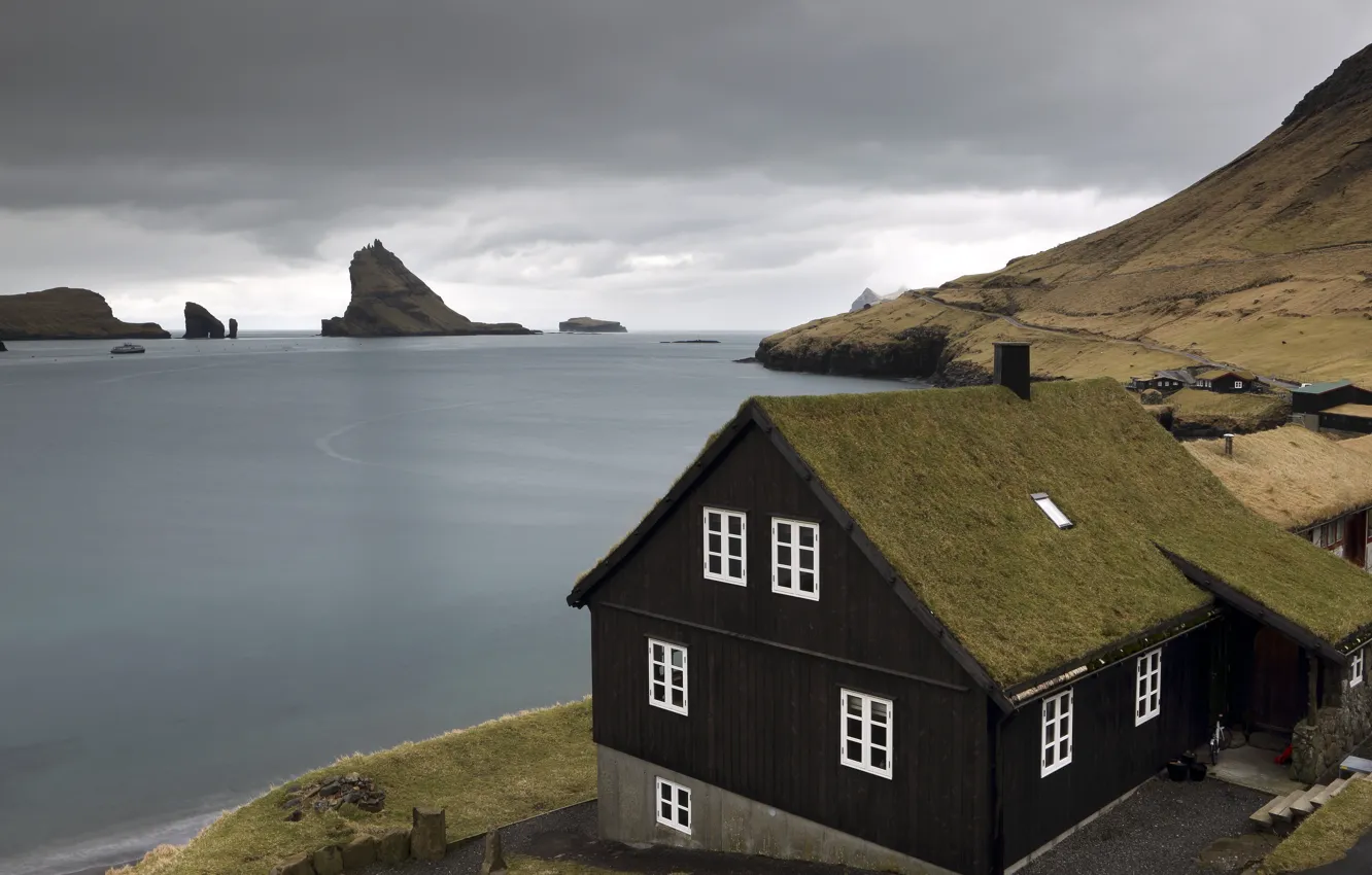 Фото обои море, дом, берег, Faroe islands