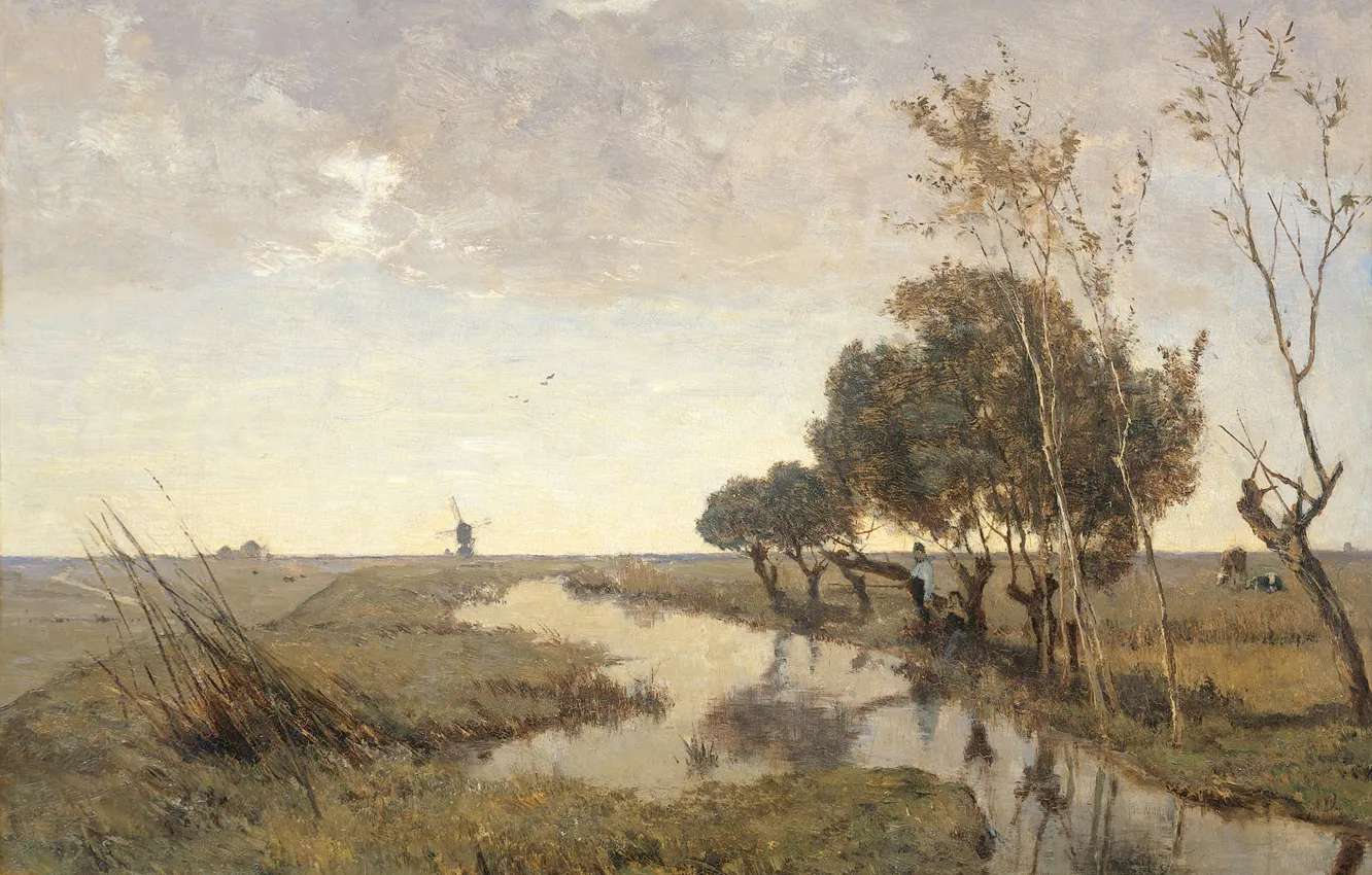 Фото обои пейзаж, масло, картина, 1878, Paul Gabriel, Пол Габриель, Водоток вблизи Абкауде