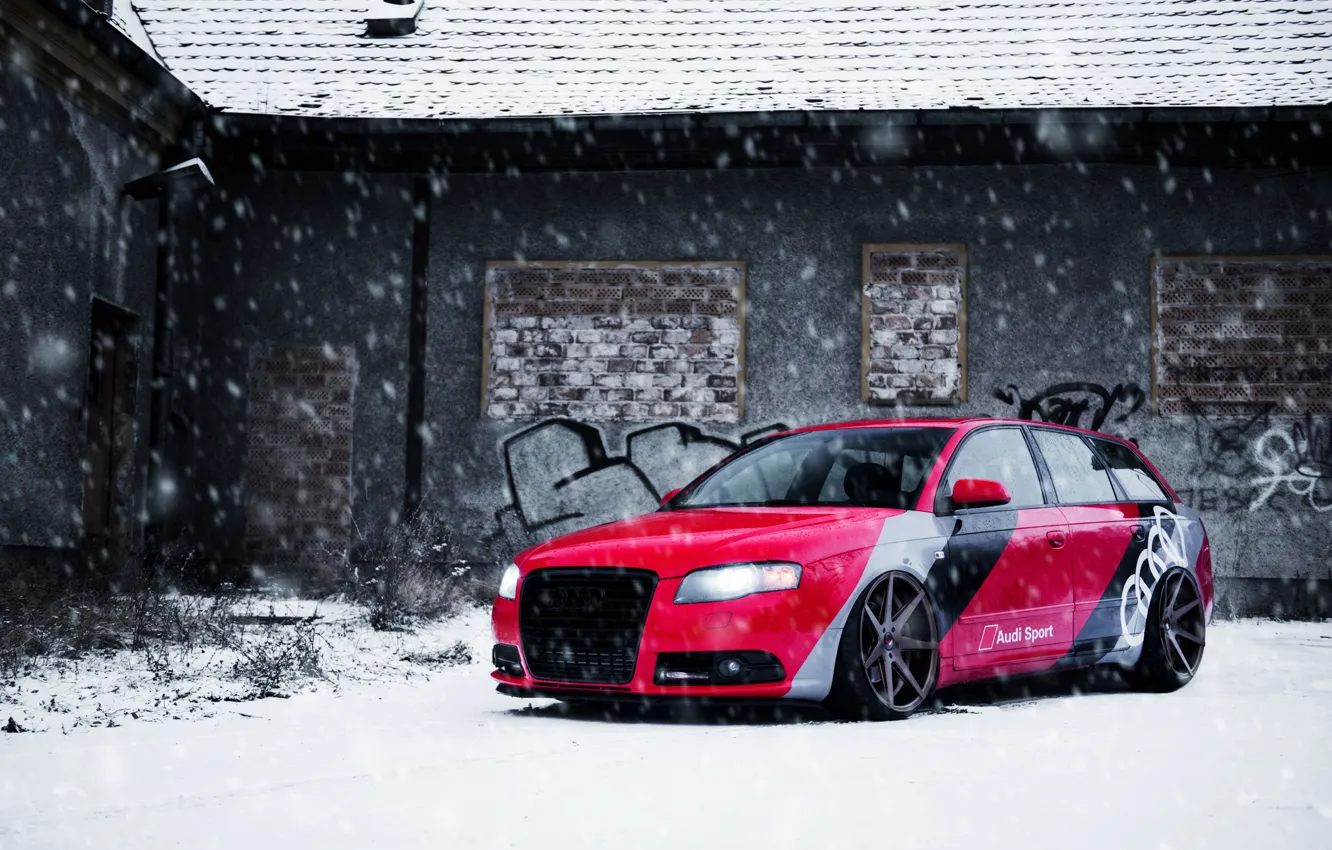 Фото обои Audi, Red, Snow, Garage, Avant, Audi A4, A4 Avant