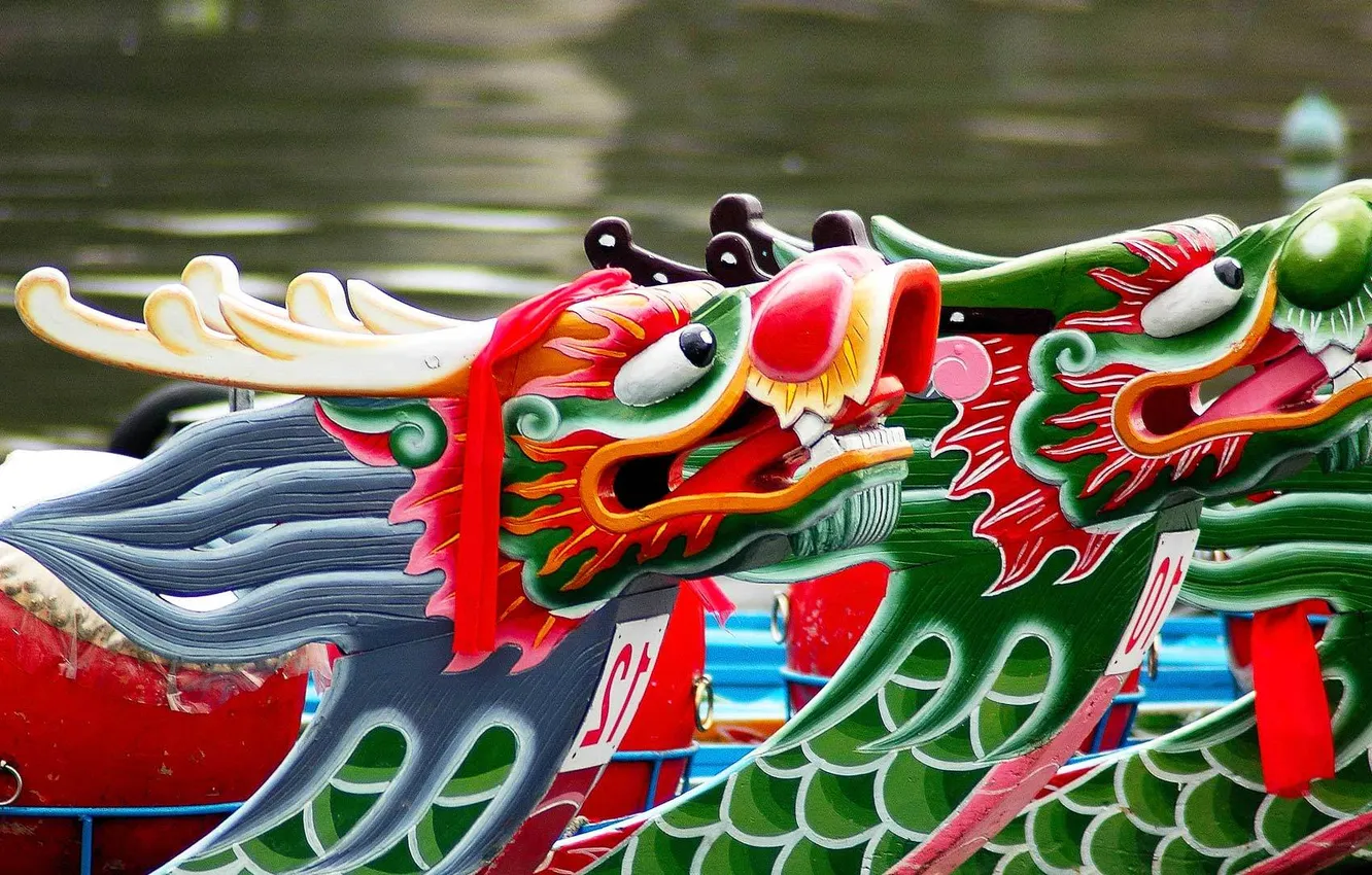 Фото обои праздник, лодка, дракон, Китай