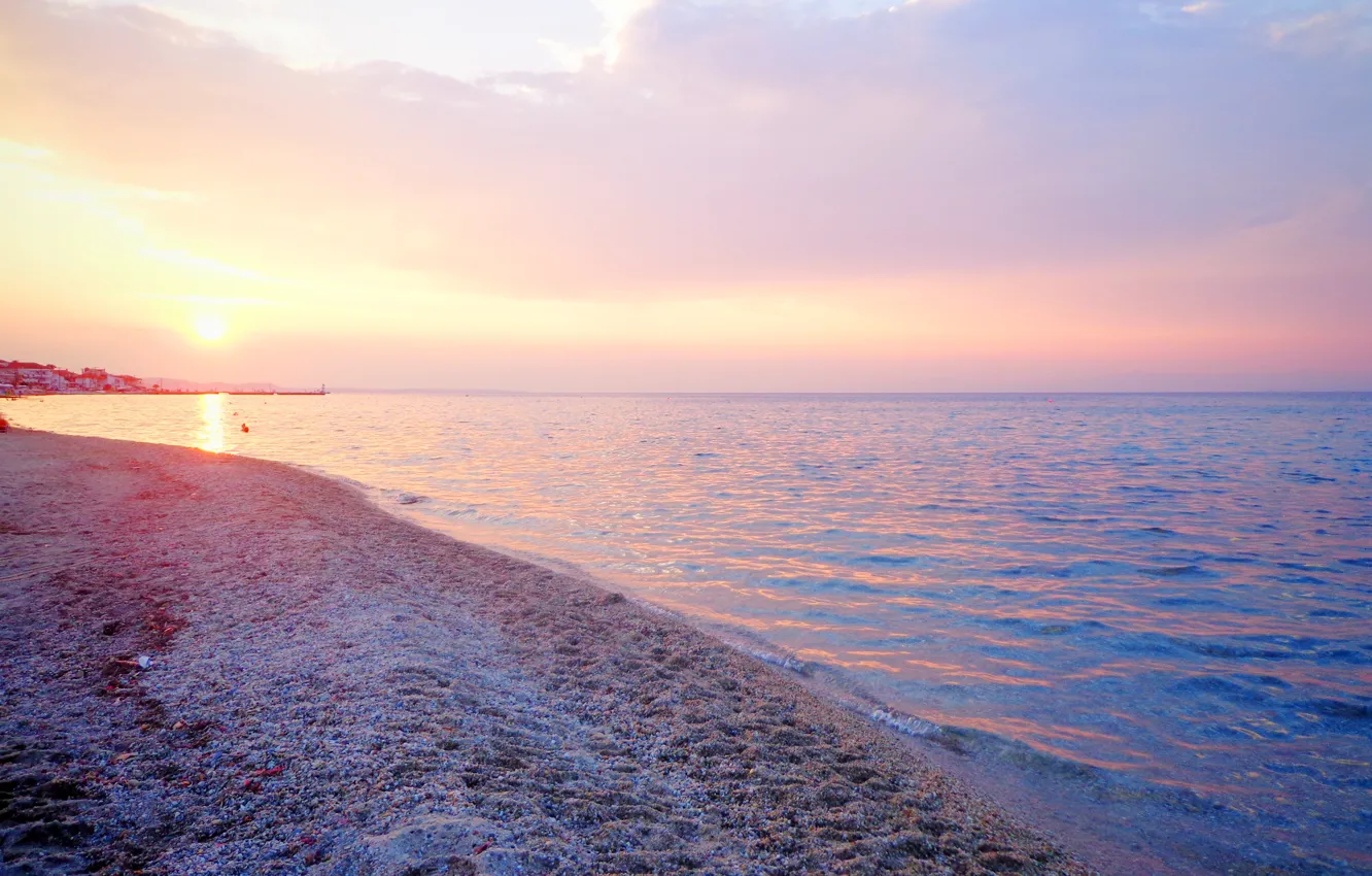 Фото обои море, пляж, закат, берег, Греция, beach, sea, sunset