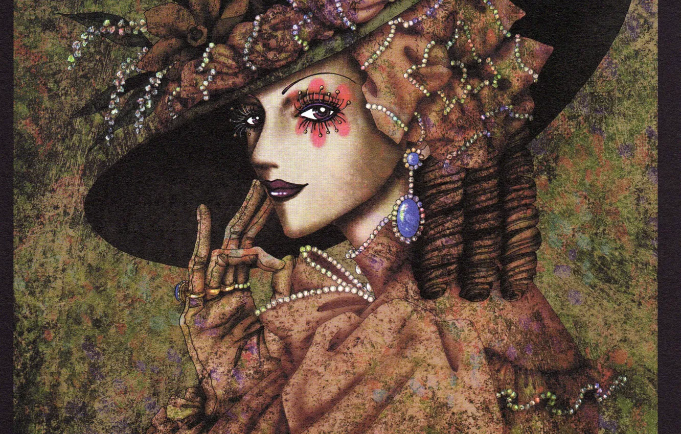 Фото обои украшения, ресницы, шляпа, макияж, перчатки, Isabella, Paradise Kiss, локоны волос
