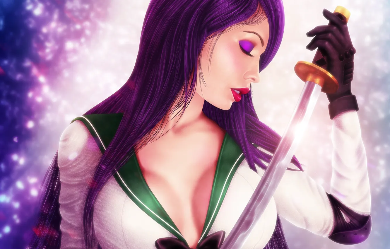 Фото обои грудь, девушка, лицо, меч, art, Highschool of the Dead, Saeko Busujima