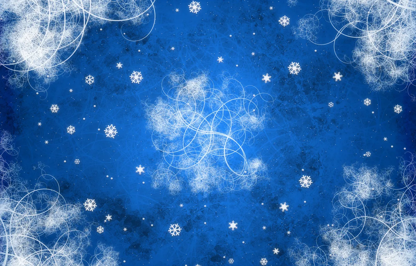 Фото обои снежинки, синий, узоры, завитки, новый год