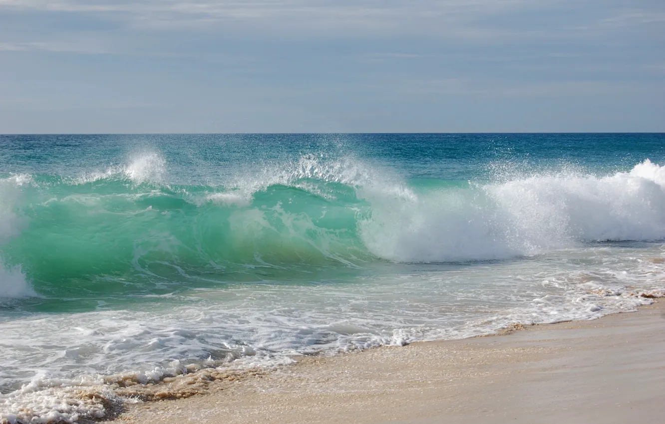 Фото обои песок, море, волны, пляж, небо, вода, пейзаж, берег