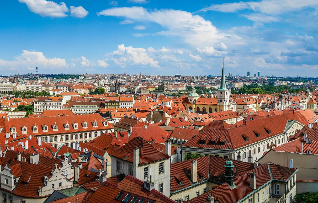 Фото обои дома, крыши, Прага, Чехия, панорама