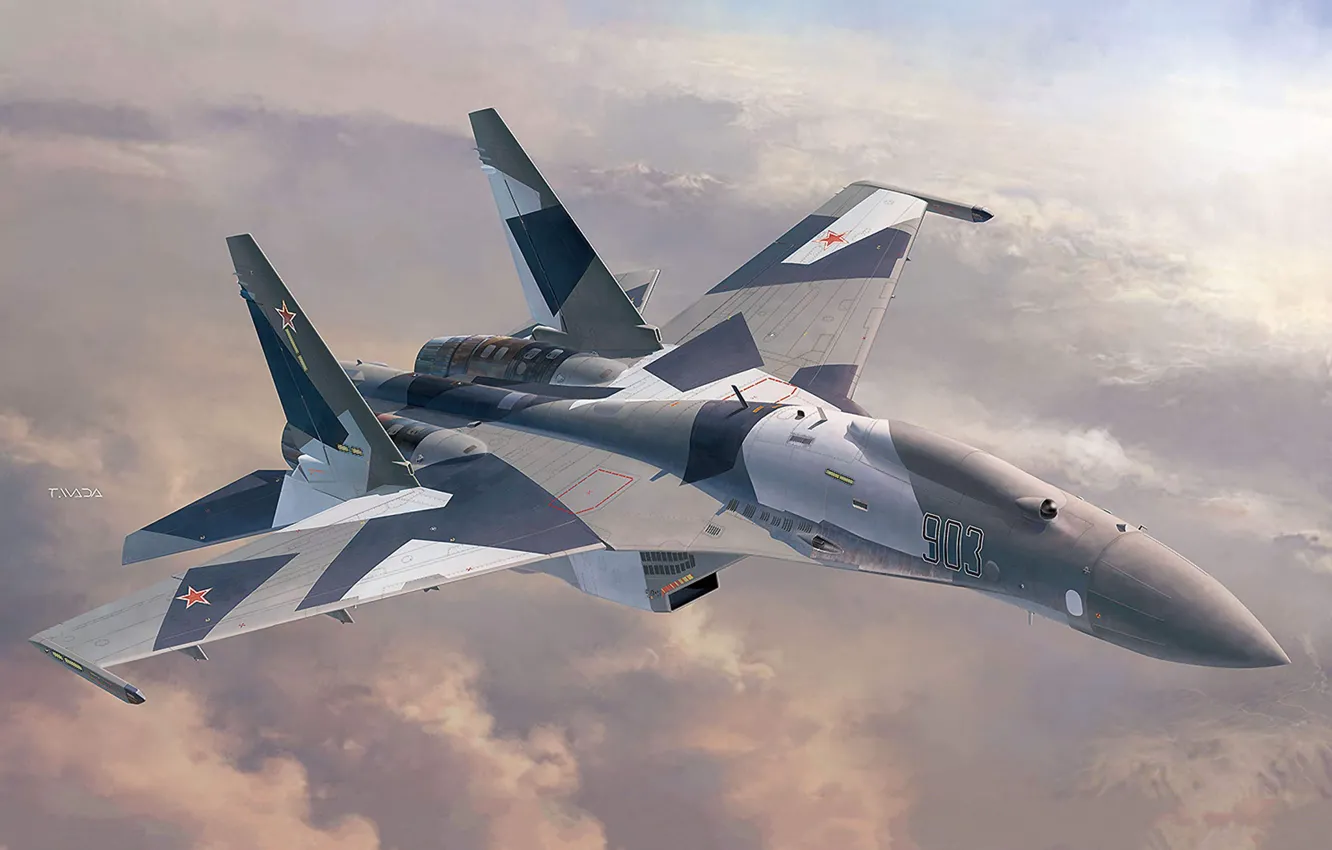 Фото обои многоцелевой истребитель, БПЛА, су-35, ВВС России, Flanker-E, Su-35 Flanker UAV, Беспилоткик, T.Wada