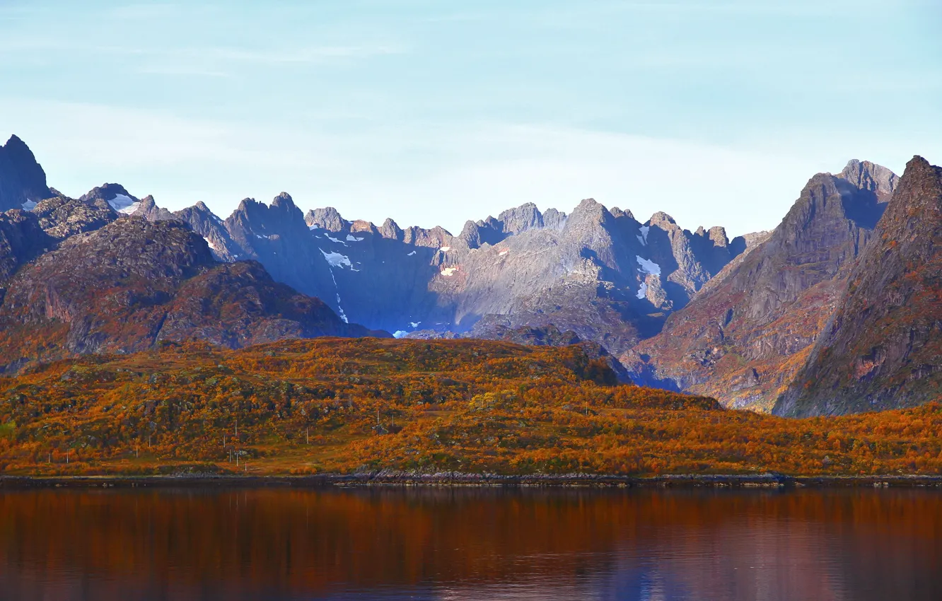 Фото обои горы, река, Норвегия, Trollfjord
