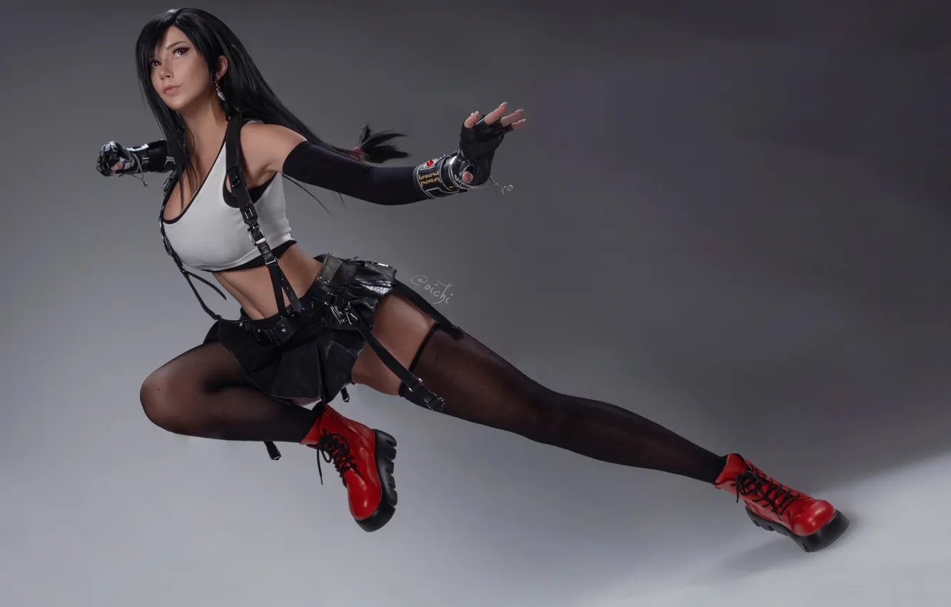 Фото обои девушка, фигура, Final Fantasy, studio, black stockings, model, women, cosplay