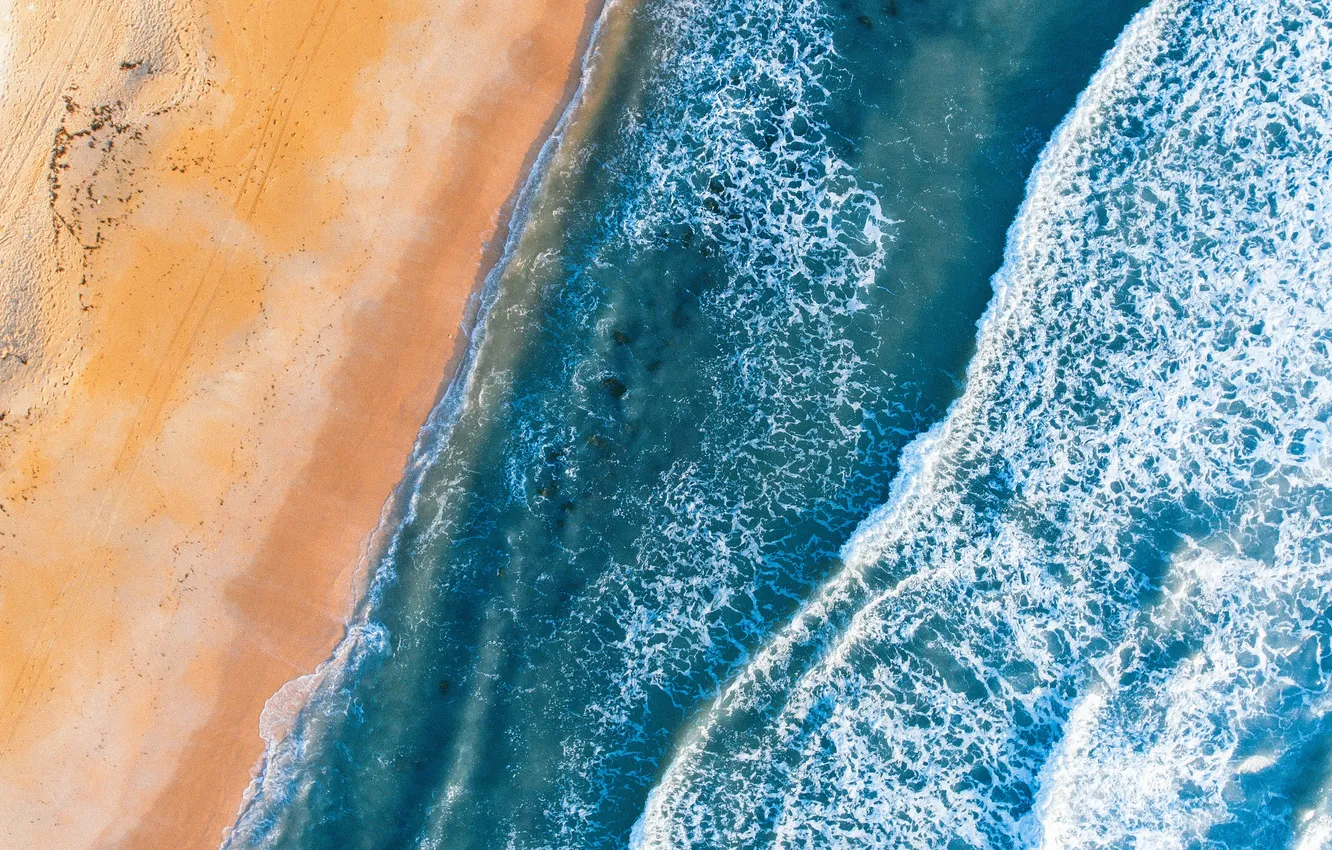 Фото обои waves, beach, sea, foam, aerial view