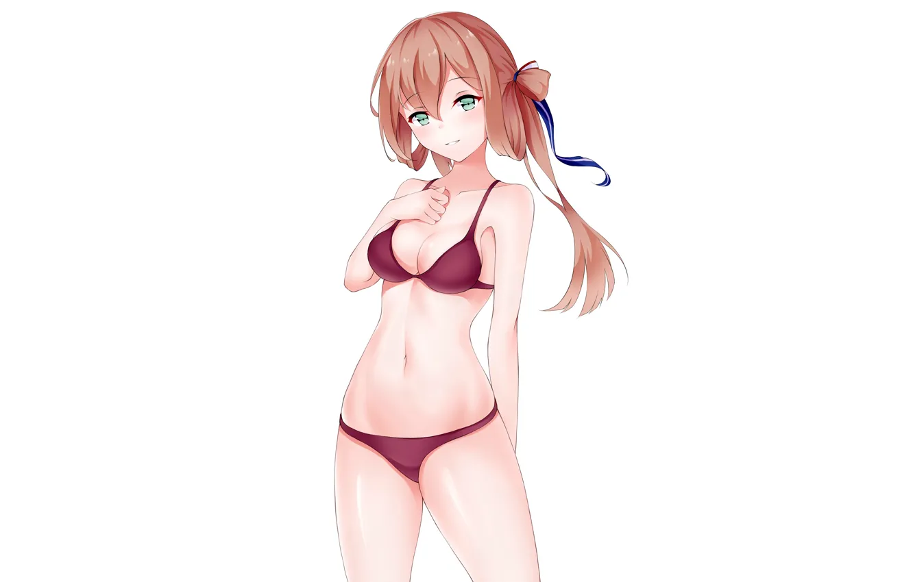 Фото обои girl, sexy, cleavage, green eyes, long hair, boobs, anime, beautiful