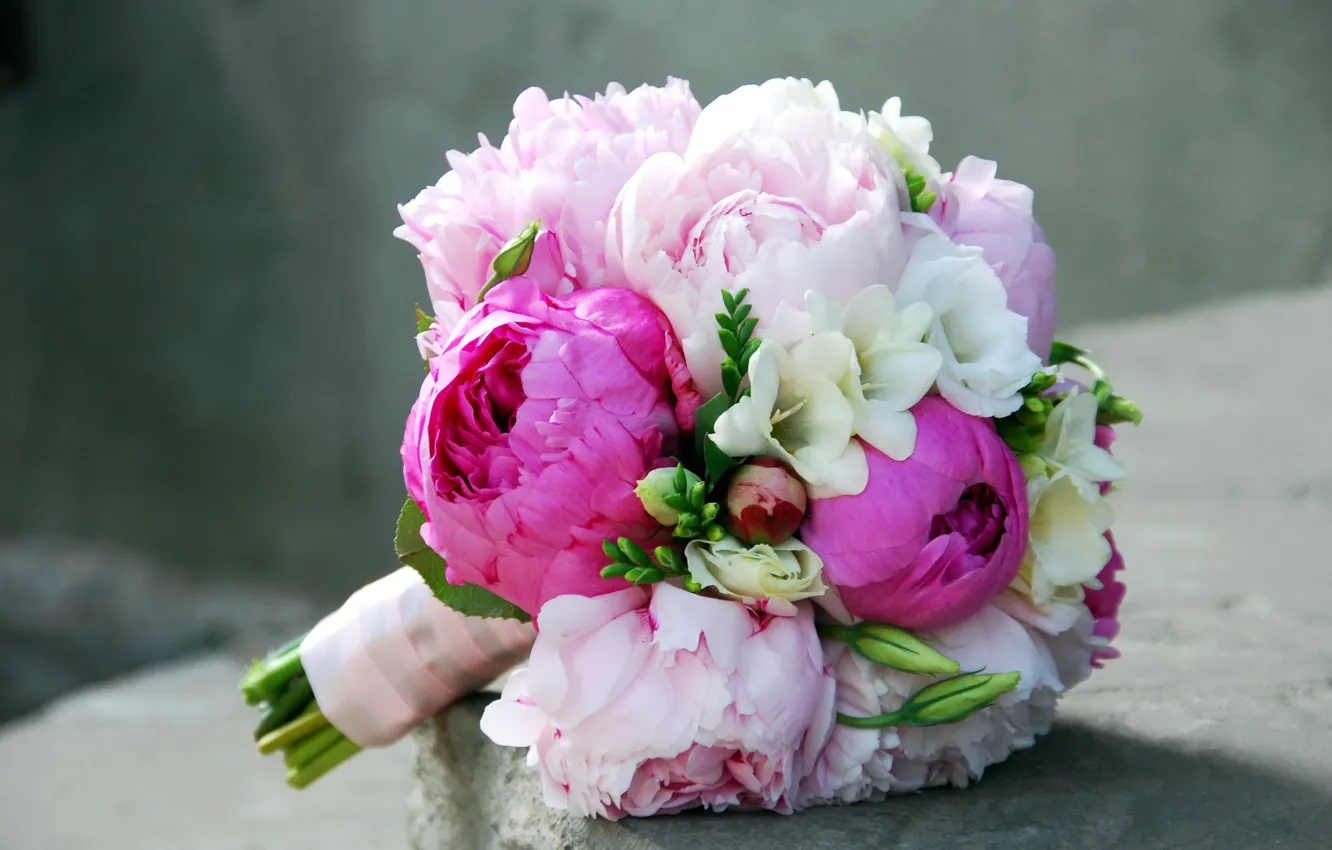 Фото обои нежные, свадьба, пионы, Bouquet, фрезия, Freesia, Peonies