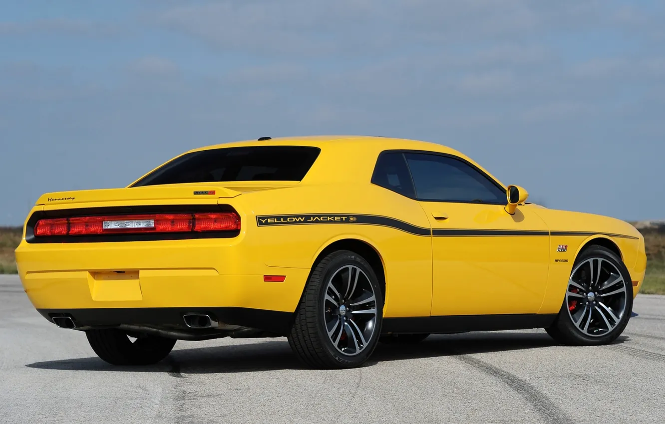 Фото обои желтый, Додж, Dodge, SRT8, Challenger, вид сзади, Muscle car, 392