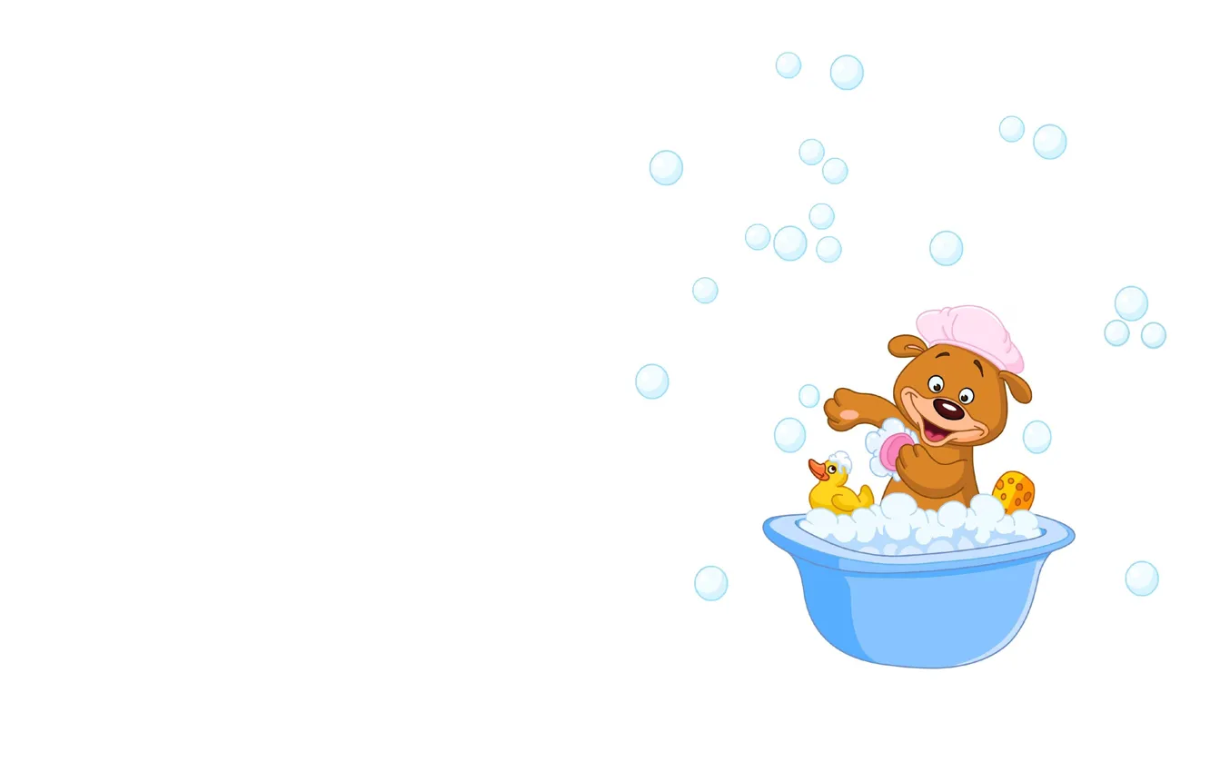 Фото обои пена, пузыри, купание, арт, мишка, детская