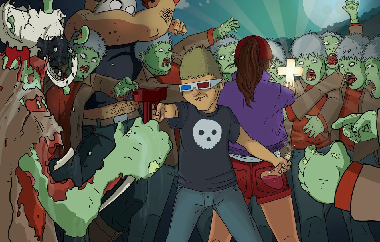 Фото обои апокалипсис, арт, зомби, Zombies Ate My Neighbors