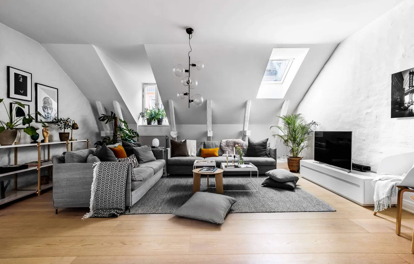 Фото обои комната, интерьер, гостиная, скандинавский стиль, Apartment in Stockholm, мезонет, by VRÅ Homestyling