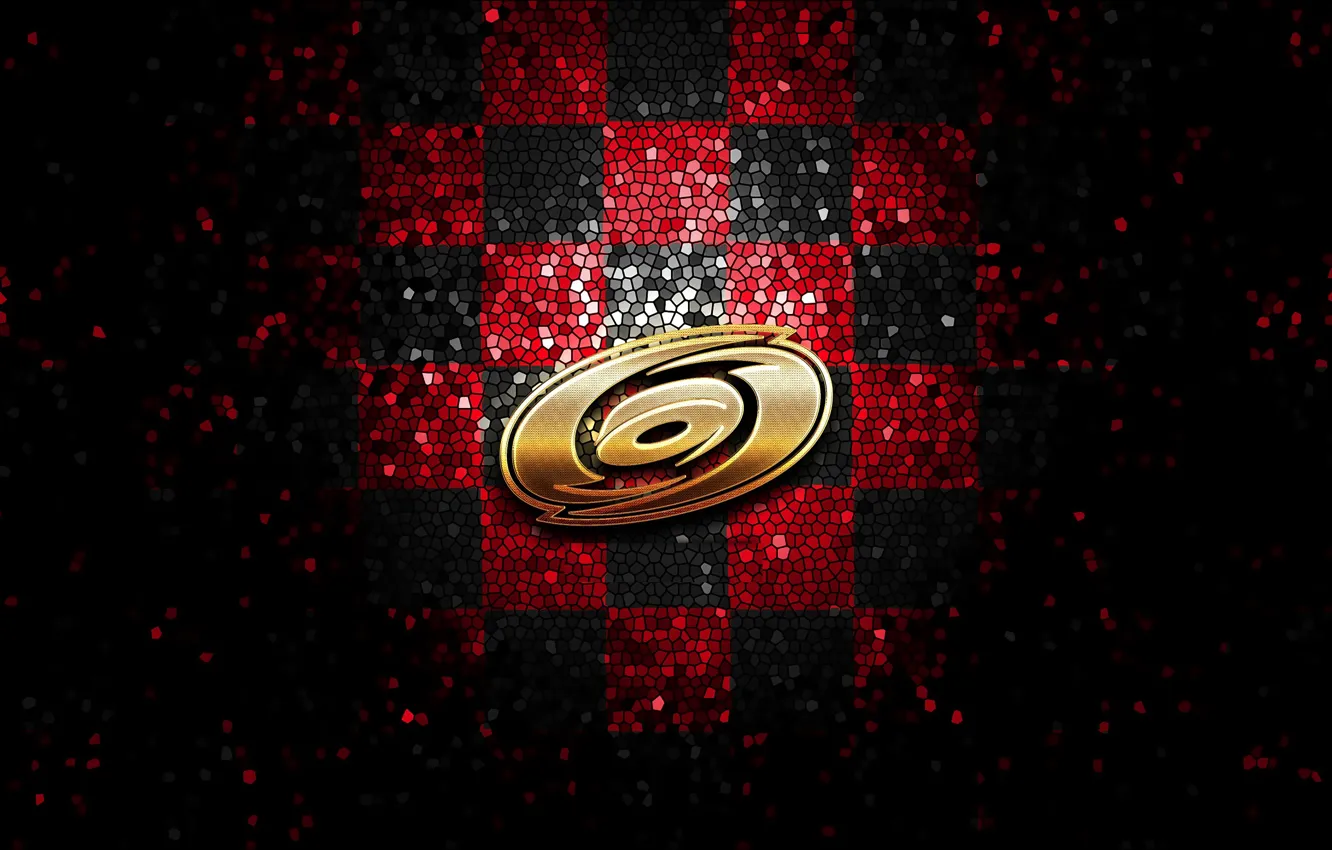 Фото обои wallpaper, sport, logo, NHL, hockey, glitter, checkered, Carolina Hurricanes