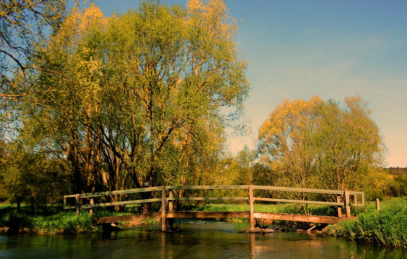 Фото обои пруд, Осень, мостик, bridge, autumn, pond, fall
