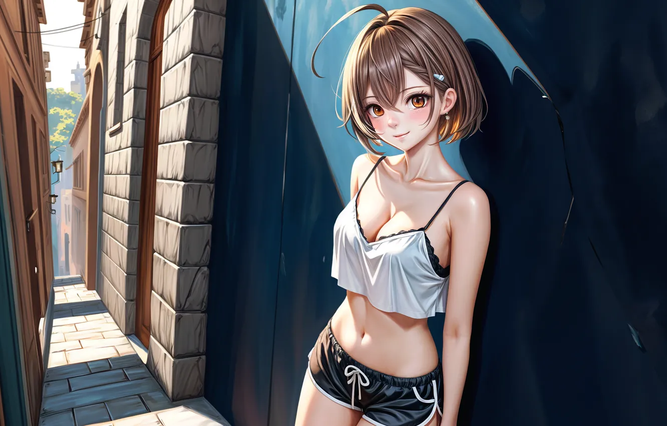 Фото обои brown eyes, short hair, women, anime girls, AI art