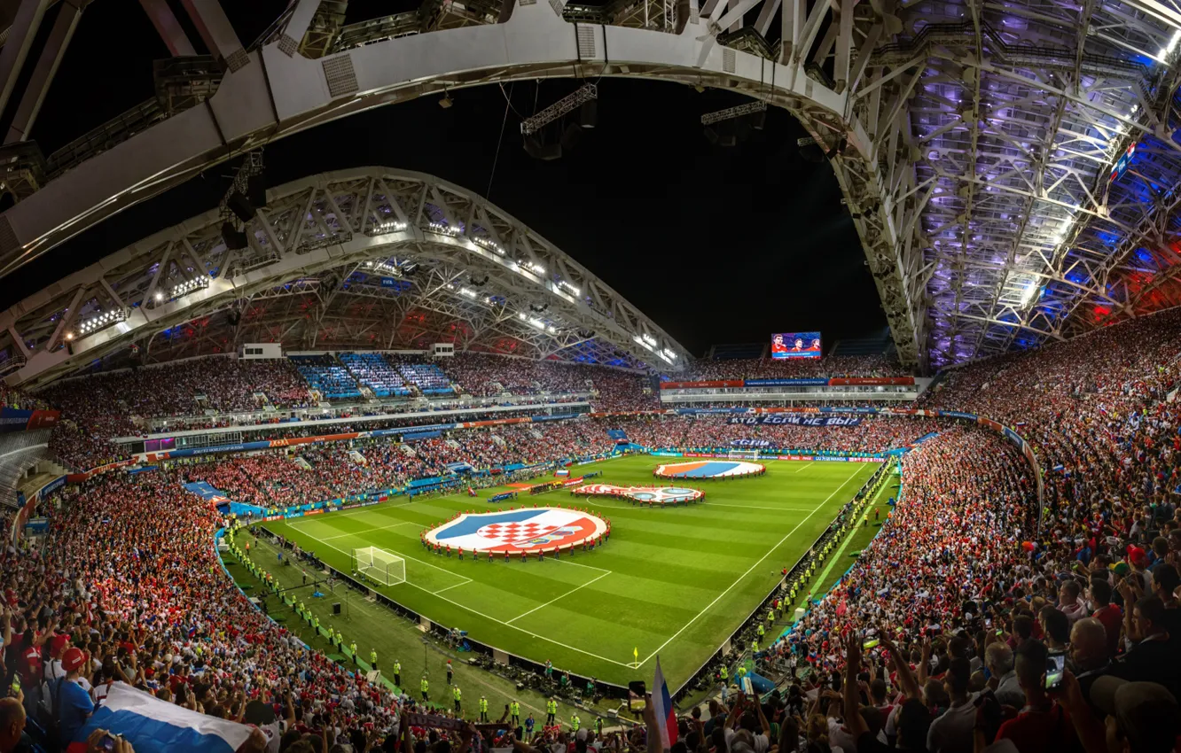 Фото обои футбол, архитектура, трибуны, стадион, Сочи, Стадион Фишт, Чемпионат Мира 2018, Россия--Хорватия