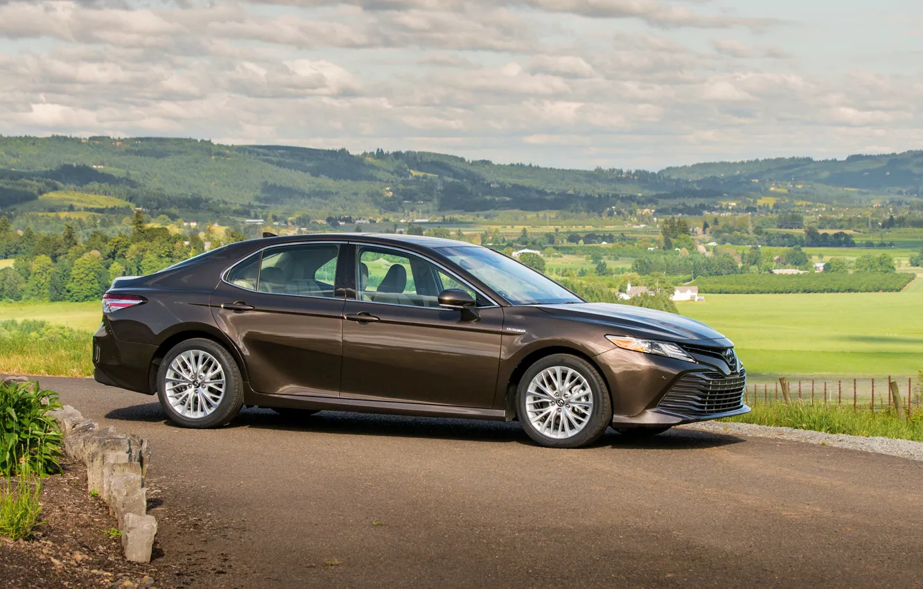 Фото обои дорога, Toyota, седан, 2018, Camry, XLE Hybrid