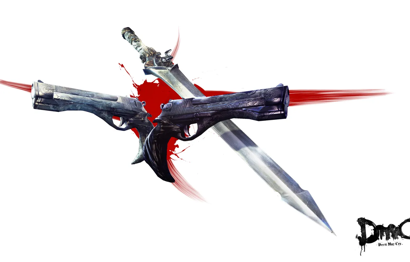 Фото обои оружие, кровь, пистолеты, меч, guns, sword, Dante, game wallpapers