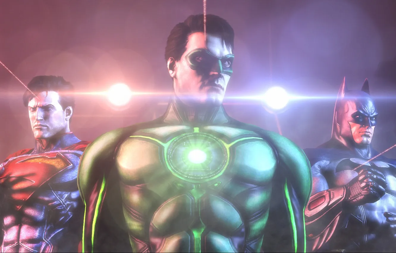 Фото обои свет, batman, superman, green lantern, лазерный целеуказатель