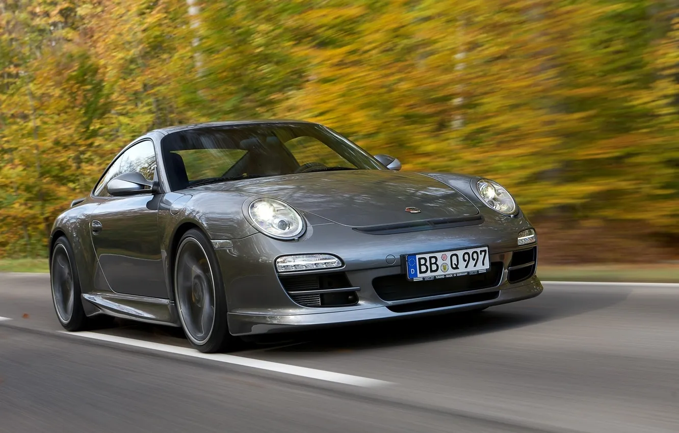 Фото обои дорога, car, лес, скорость, Porsche, road, speed