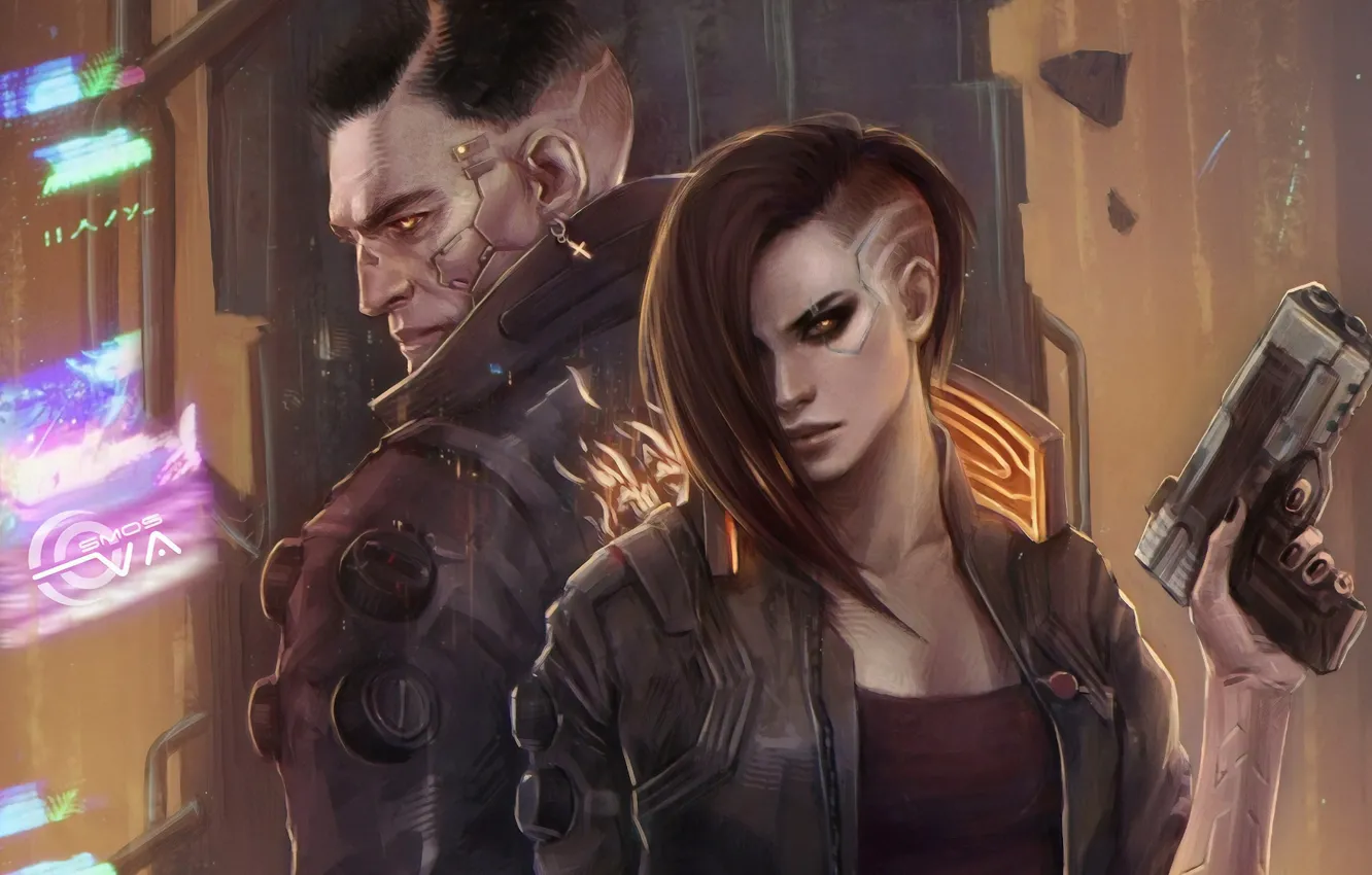 Фото обои оружие, мужчина, левушка, Cyberpunk 2077, Киберпанк