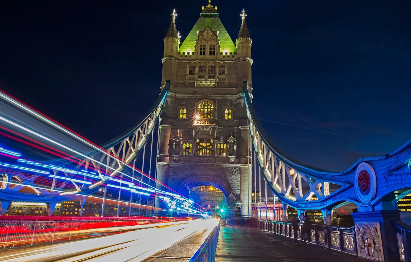 Фото обои огни, Англия, Лондон, опора, Тауэрский мост