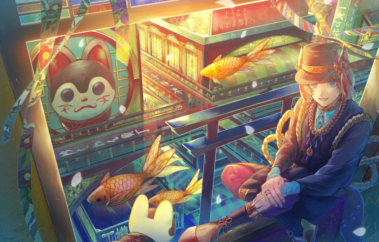 Фото обои город, рыба, парень, tagme (artist)