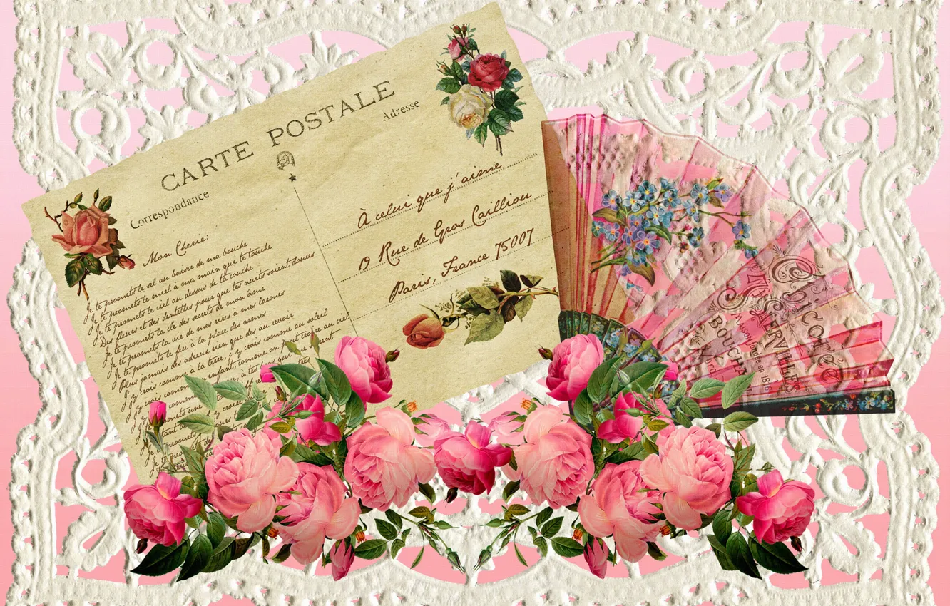 Фото обои розы, День святого Валентина, винтаж, открытка