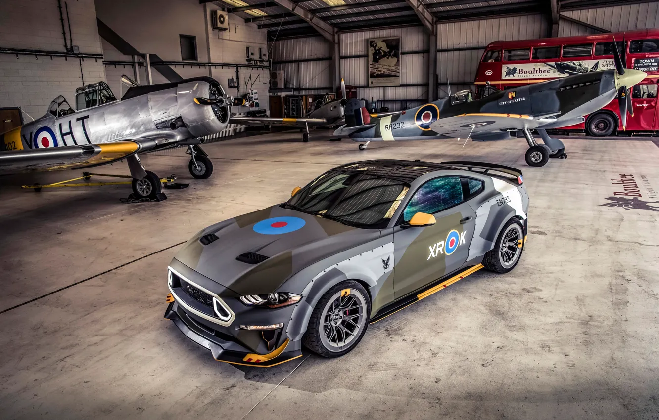 Фото обои Ford, ангар, RTR, 2018, Mustang GT, Eagle Squadron